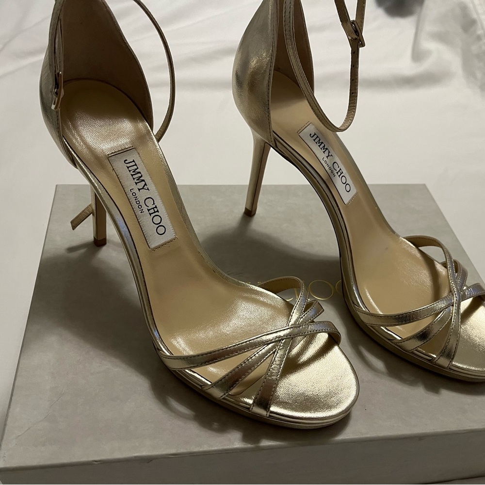Jimmy Choo size EU39 gold 100mm strap sandals